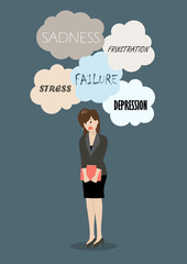 Weeping business woman under a lot of trouble