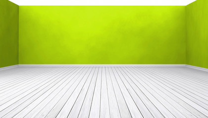 3D white timber floor and light green room