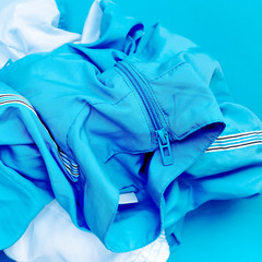 Blue color in clothing. Minimalism fashion art details