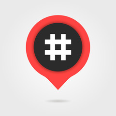 red speech bubble with shadow and hashtag