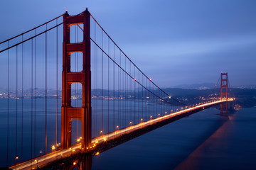 Fototapeta na wymiar Illuminated Golden Gate Bridge at dusk, San Francisco