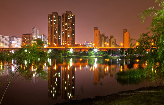 Sungdong  Lake Park in the evening. Bucheon, South Korea