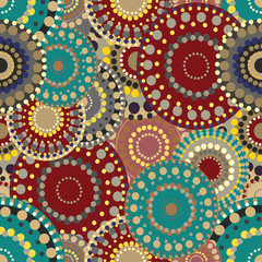 Seamless retro pattern with vivid colorful painted circles.