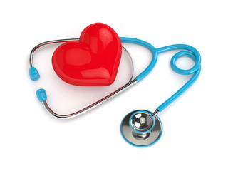 3d rendered heart with stethoscope isolated on white