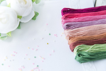 Materials for crosstitching, selective focus
