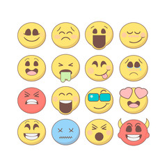Fototapeta premium Set of emoticons, emoji isolated on white background. Set of vector emoji in flat style. Smiley emoticons collection. Emoticons for web, mobile, chat, print and games.