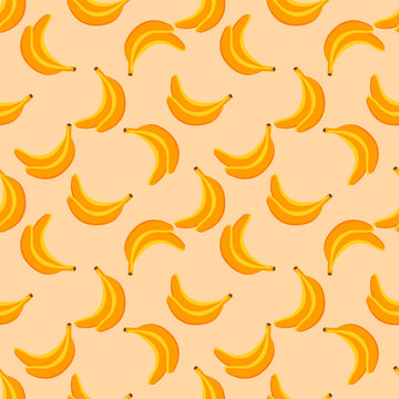 Seamless pattern with yellow bananas in pop art style. Vector seamless pattern banana pop art. Yellow background with elements of exotic fruit.