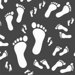 Footprints seamless pattern black background