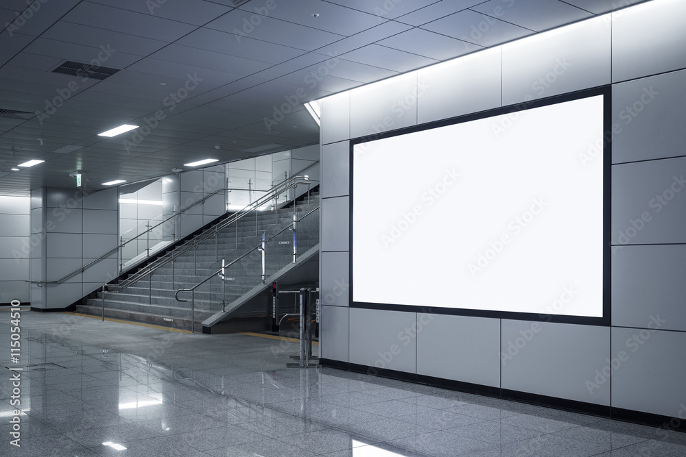 Poster billboard banner signage mock up display in subway with stairs