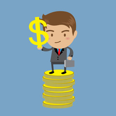 Businessman Holding Dollar Sign on money, business concept