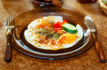 beautiful arrangement of healthy life style vegetarian breakfast on wooden table.