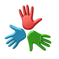 3d illustration of three hands