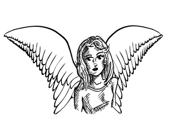 Fotobehang Inkttekening van engel © emieldelange