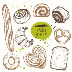 Vector illustration with sketch bakery products.