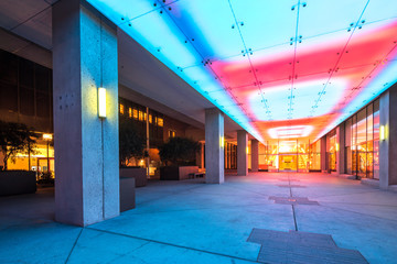 beautiful light show in corridor of modern shopping mall