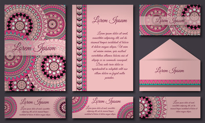 invitations and banners template set. Floral mandala pattern  ornaments. Asian, Arabic, Indian, ottoman motifs.