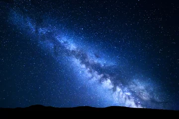 Foto auf Glas Night landscape with Milky Way. Starry sky, Universe © den-belitsky