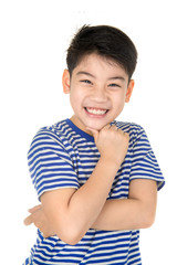 Portrait of asian happy boy smile face and looking at camera on