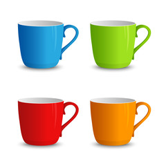 Set of colorful cups on a white background