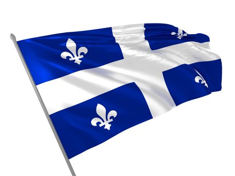 3d illustration of Quebec province flag in Canada waving in the wind