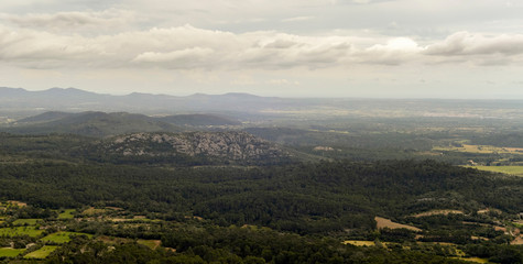 Obraz premium High angle view towards the Tramuntana mountains from Randa, Mal