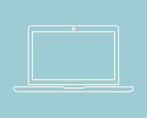 Laptop icon flat style silhouette outline isolated on a green background, vector illustration