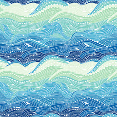 Abstract seamless water pattern, hand-drawn waves vector, blue wave background, sea pattern, Eps 8