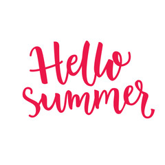 Hello summer text. Vector typography. Brush lettering, modern calligraphy