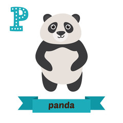 Panda. P letter. Cute children animal alphabet in vector. Funny