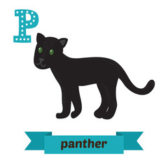 Panther. P letter. Cute children animal alphabet in vector. Funn