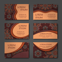 Vector vintage visiting card set. Floral mandala pattern and ornaments. Islam, Arabic, Indian, ottoman motifs.