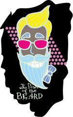 portrait head of a trendy hipster with a big beard with glasses and bow tie