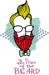 portrait head of a trendy hipster with a big beard with glasses and bow tie