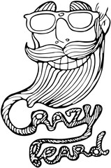 portrait head of a trendy hipster with a big beard with glasses and bow tie