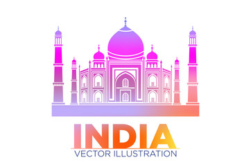 Taj Mahal vector symbol design red color polygonal mosaic style.Monument of Love at India.
