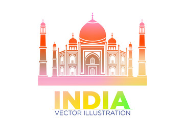 Taj Mahal vector symbol design red color polygonal mosaic style.Monument of Love at India.