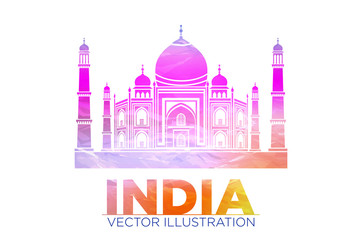 Taj Mahal vector symbol design red color polygonal mosaic style.Monument of Love at India.