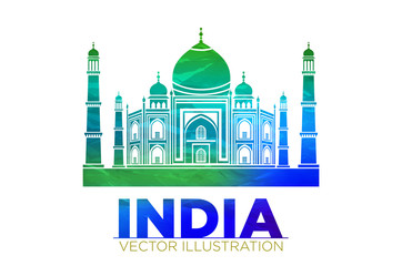 Retro World Wonder of Taj Mahal Palace in India Vector Illustration