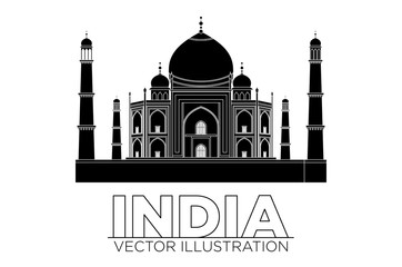 Taj-mahal temple silhouette. Vector