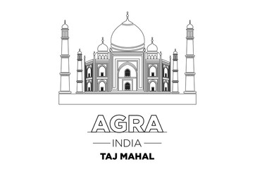 India City Line Taj Mahal india Typographic Design vector