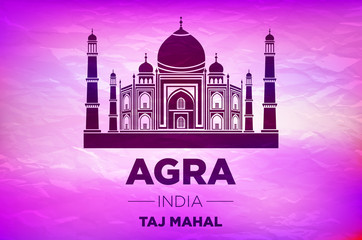 Taj Mahal in ight on pink sunrise vector