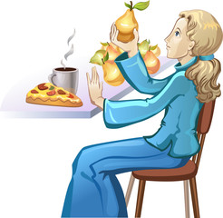 Vegan girl. Healthy food eating. Choosing healthy lifestyle.