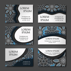 Fototapeta na wymiar Vector vintage visiting card set. Floral mandala pattern and ornaments. Islam, Arabic, Indian, ottoman motifs.