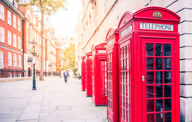 Red telephone boxes in UK, London