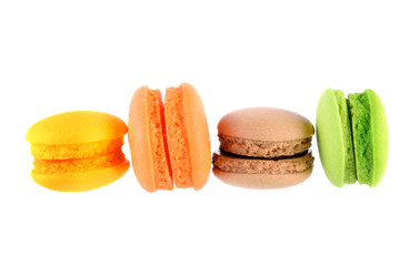 Macaroons, french delicious desserts on white background