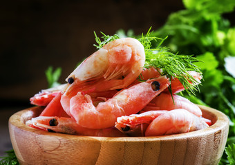 Boiled shrimp, selective focus