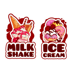 Two stickers with giant milkshakes.