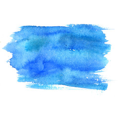 Blue watercolor stain isolated on white background. Artistic paint texture