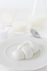 Fototapeta na wymiar a piece of cheese on a white plate. Photo dairy product in a light key. still life in white.