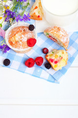 cupcake sweet berries milk fresh summer flowers
